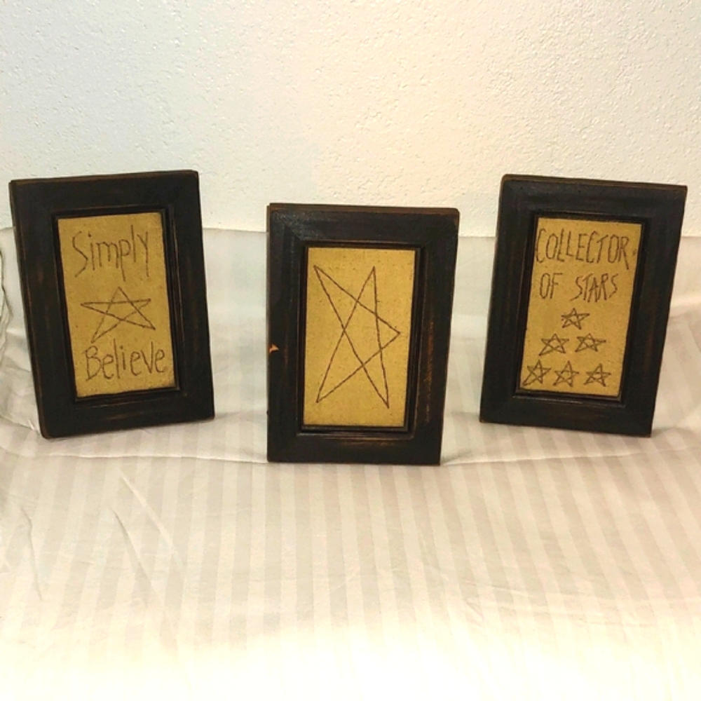 Set of 3 Rustic Star-Themed Framed Art Pieces 5" x 7"